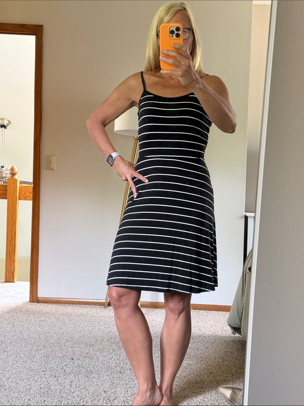 Black & White Striped Spaghetti Strap Mini Dress